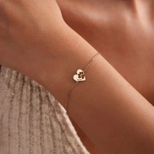 Pulseira em Pata e Coração Personalizada com Nome