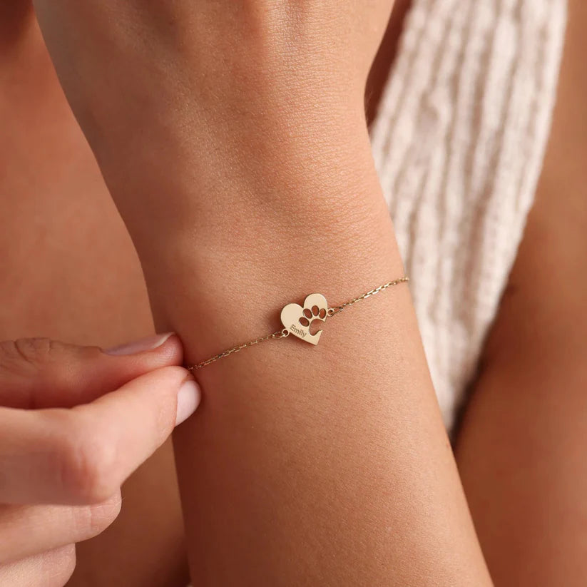 Pulseira em Pata e Coração Personalizada com Nome