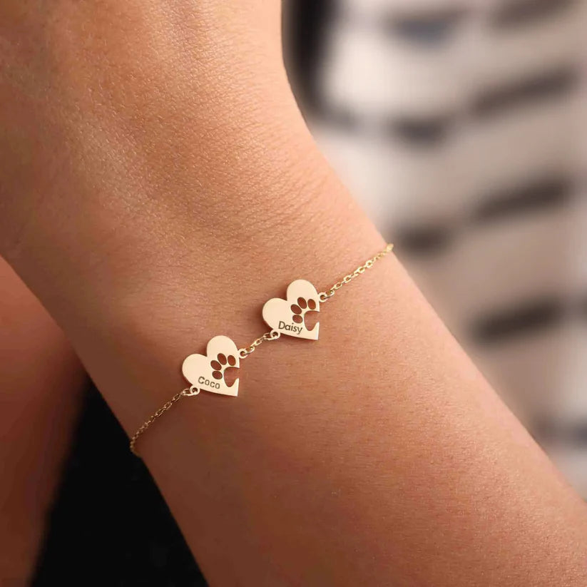 Pulseira em Pata e Coração Personalizada com Nome