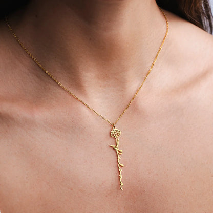 Colar com Nome e Flor do Mês Personalizado